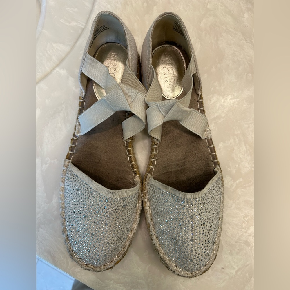 KENNETH COLE Natural Canvas LUNA Crystal Espadrille Elegant Flats Shoes Sz 8.5 - Picture 2 of 14